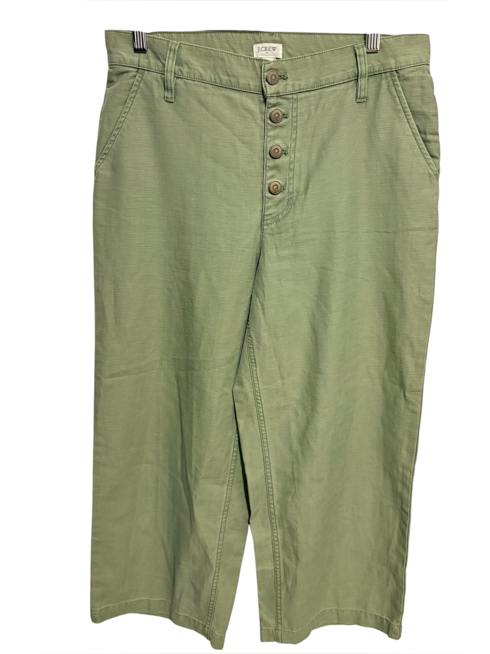 J. Crew High-Rise Button-Front Cropped Pants in Sage Green 28 - Picture 2 of 7